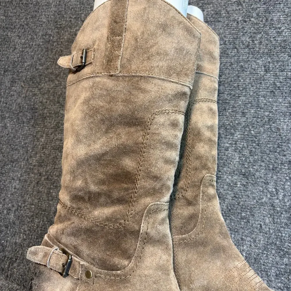 Franco Sarto Brown Suede Tall Riding Boots Womens 10 Buckle Western Cowboy Ombre
